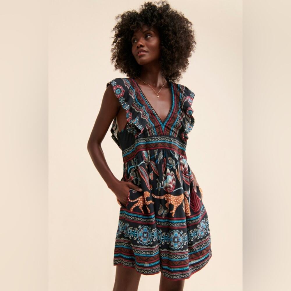 Anthropologie Vneck Plunge Leopard Butterfly Dress